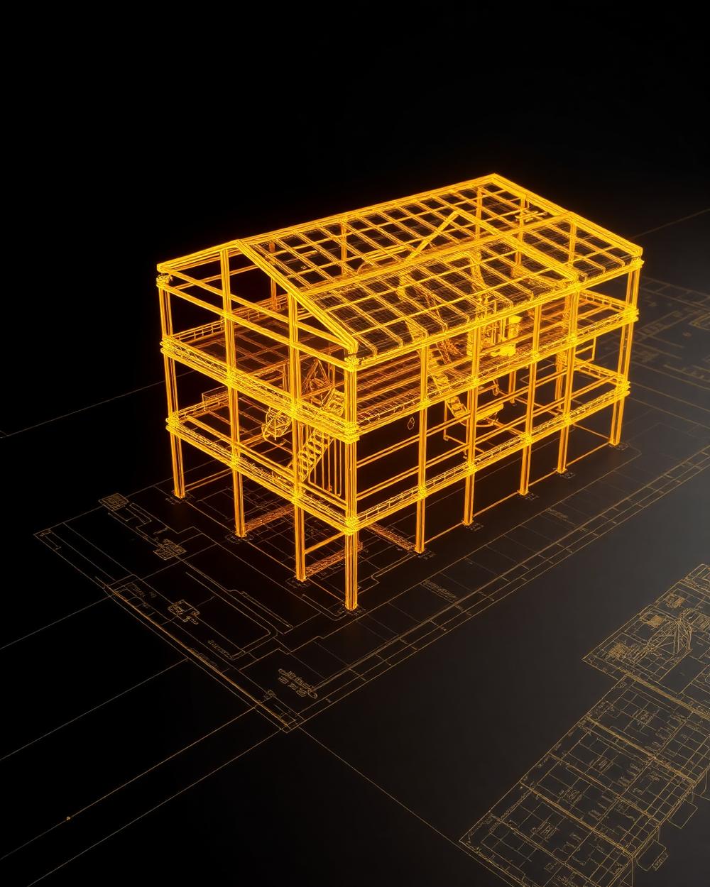 BIM wireframe of a structural model
